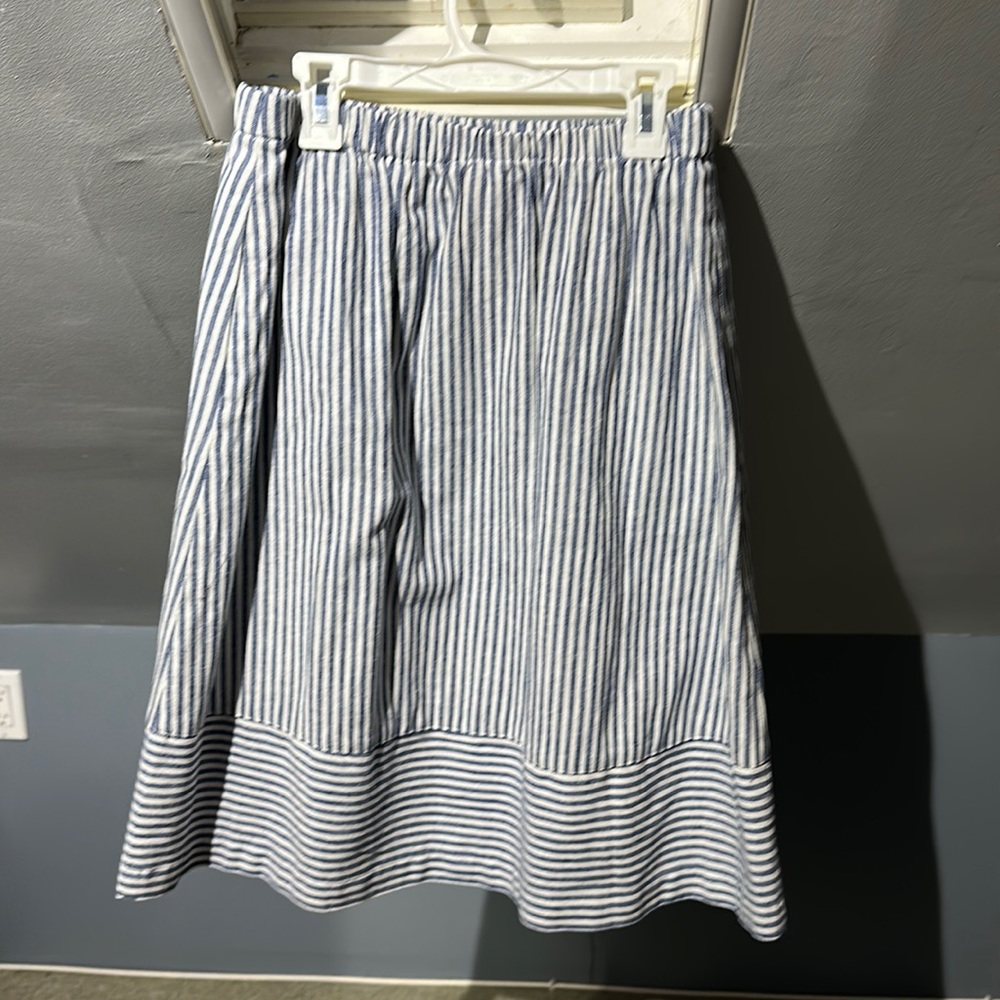 Blue and white stripped midi skirt